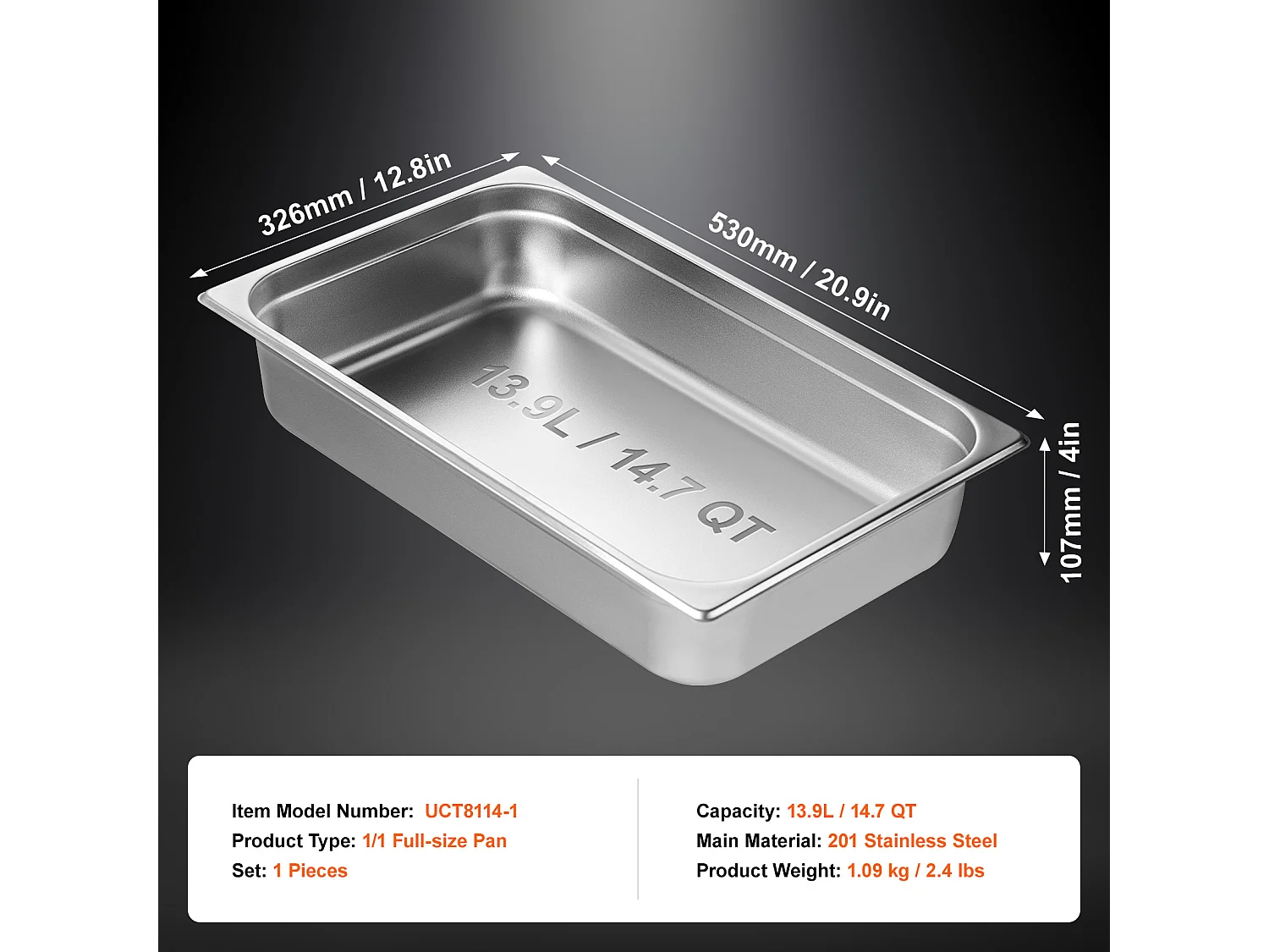 Assiette Plate SucceBuy Poêle à Vapeur Full Size Hotel Pan, en Acier Inoxydable, 10.2CM de Profondeur