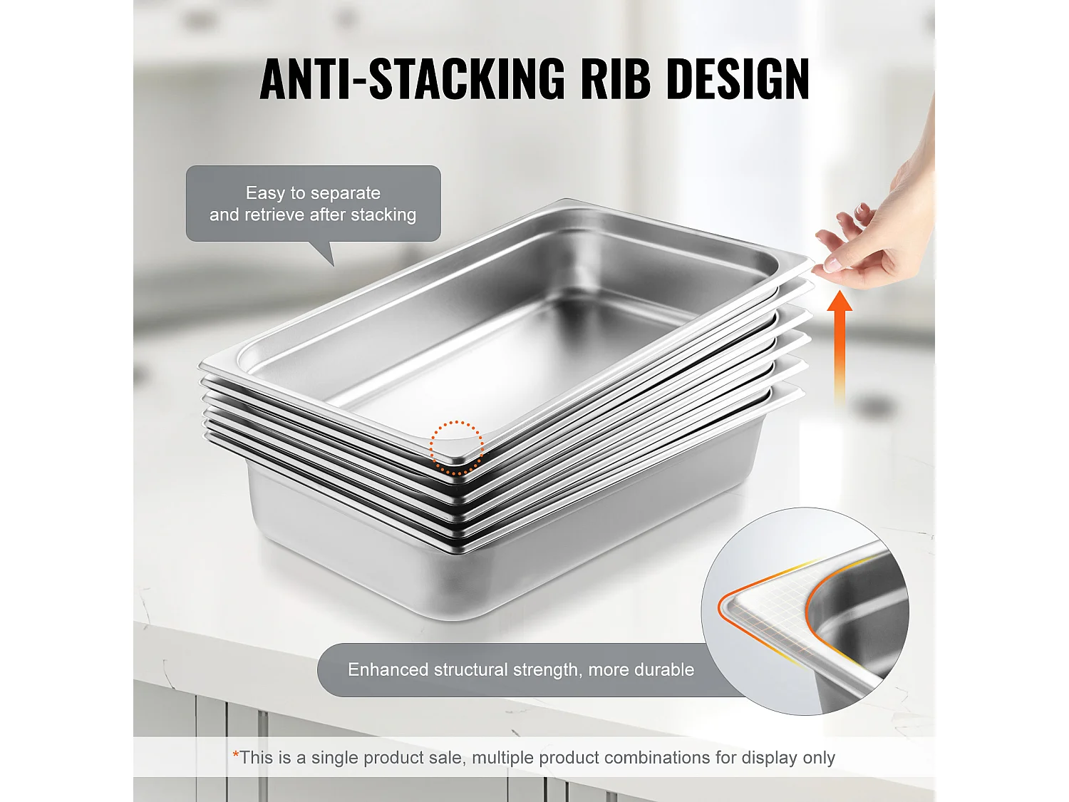 Assiette Plate SucceBuy Poêle à Vapeur Full Size Hotel Pan, en Acier Inoxydable, 10.2CM de Profondeur