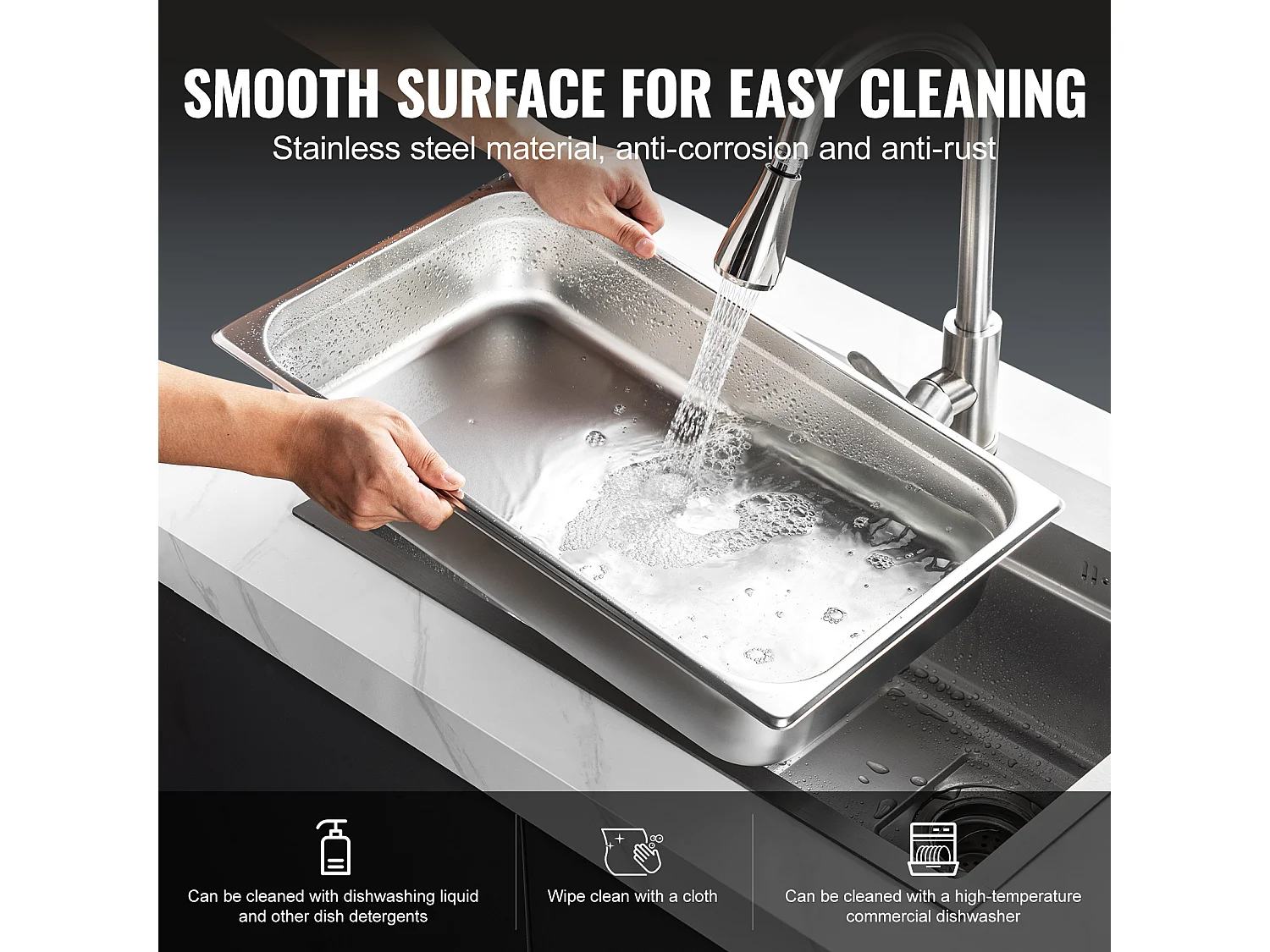 Assiette Plate SucceBuy Poêle à Vapeur Full Size Hotel Pan, en Acier Inoxydable, 10.2CM de Profondeur