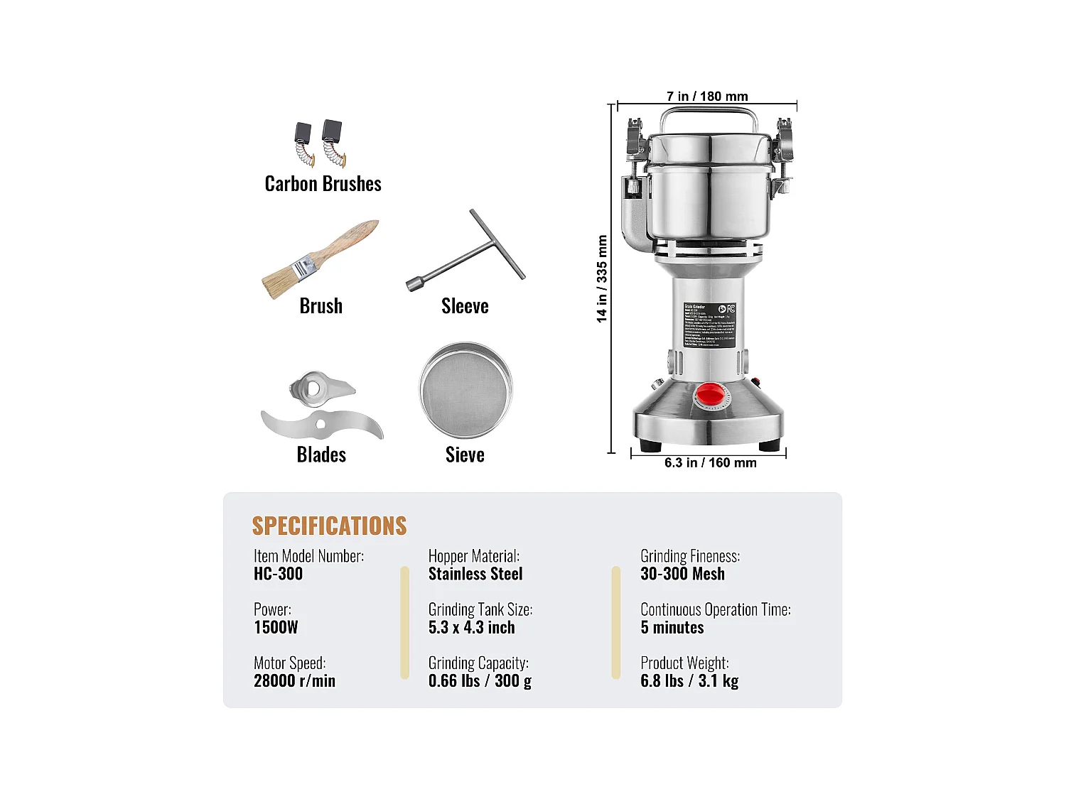 Molinillo SucceBuy Molino Eléctrico para Granos 300 g, Molino Comercial de Especias a Alta Velocidad