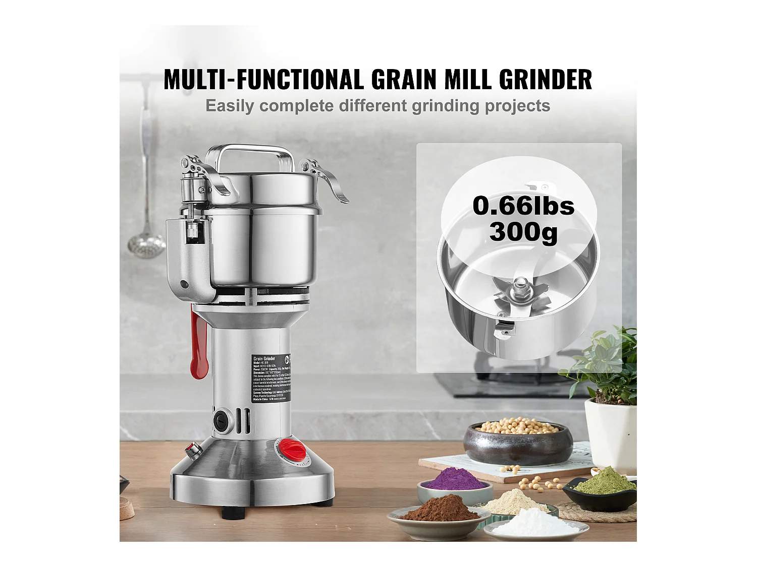 Molinillo SucceBuy Molino Eléctrico para Granos 300 g, Molino Comercial de Especias a Alta Velocidad