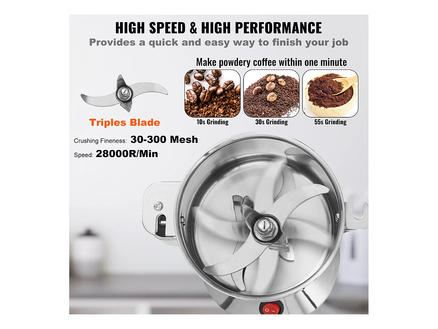 Molinillo SucceBuy Molino Eléctrico para Granos 300 g, Molino Comercial de Especias a Alta Velocidad