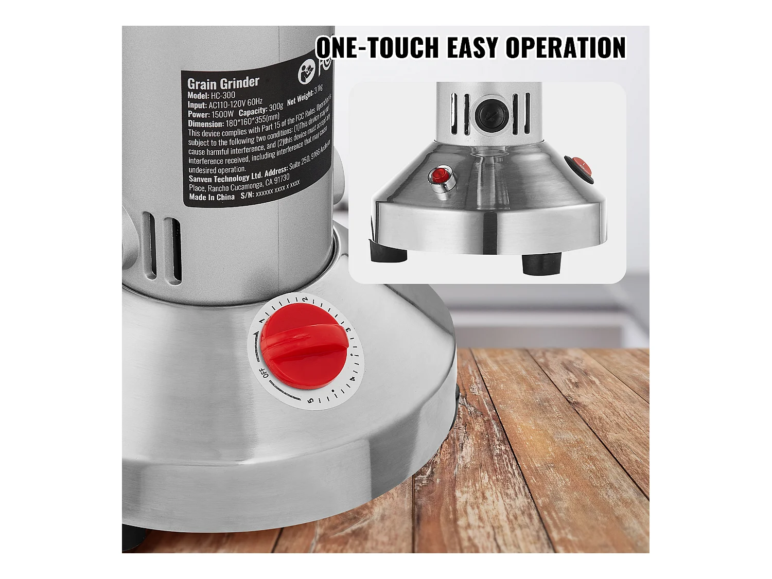 Molinillo SucceBuy Molino Eléctrico para Granos 300 g, Molino Comercial de Especias a Alta Velocidad