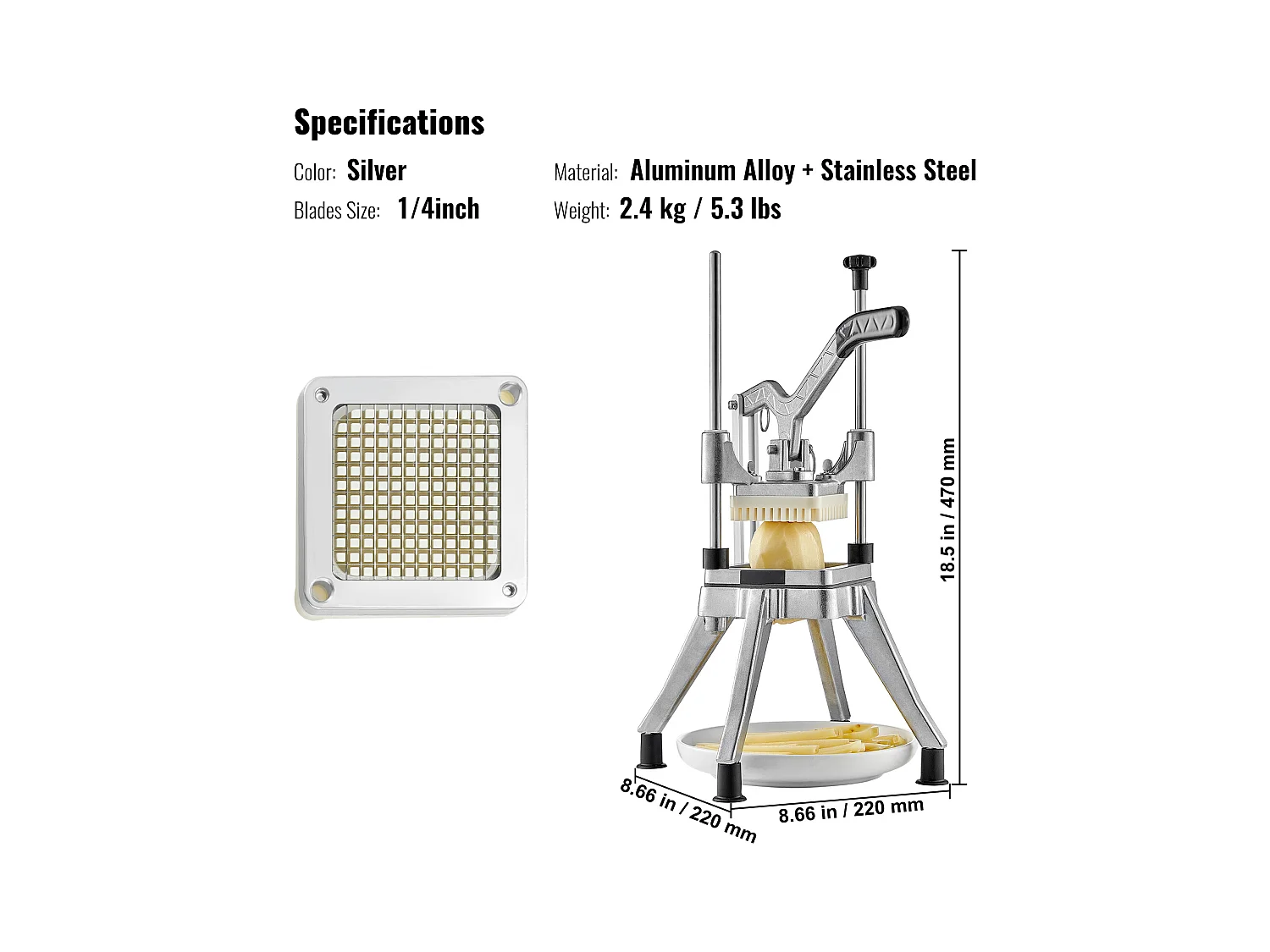 Coupe des Pommes de Terre, SucceBuy Coupe-légumes 0,64 cm, Trancheuse et Hachoir à Fruits Commerciaux