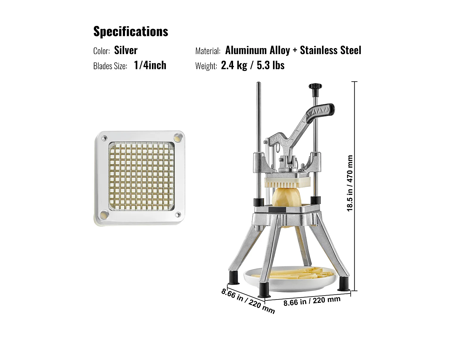 Coupe des Pommes de Terre, SucceBuy Coupe-légumes 0,64 cm, Trancheuse et Hachoir à Fruits Commerciaux