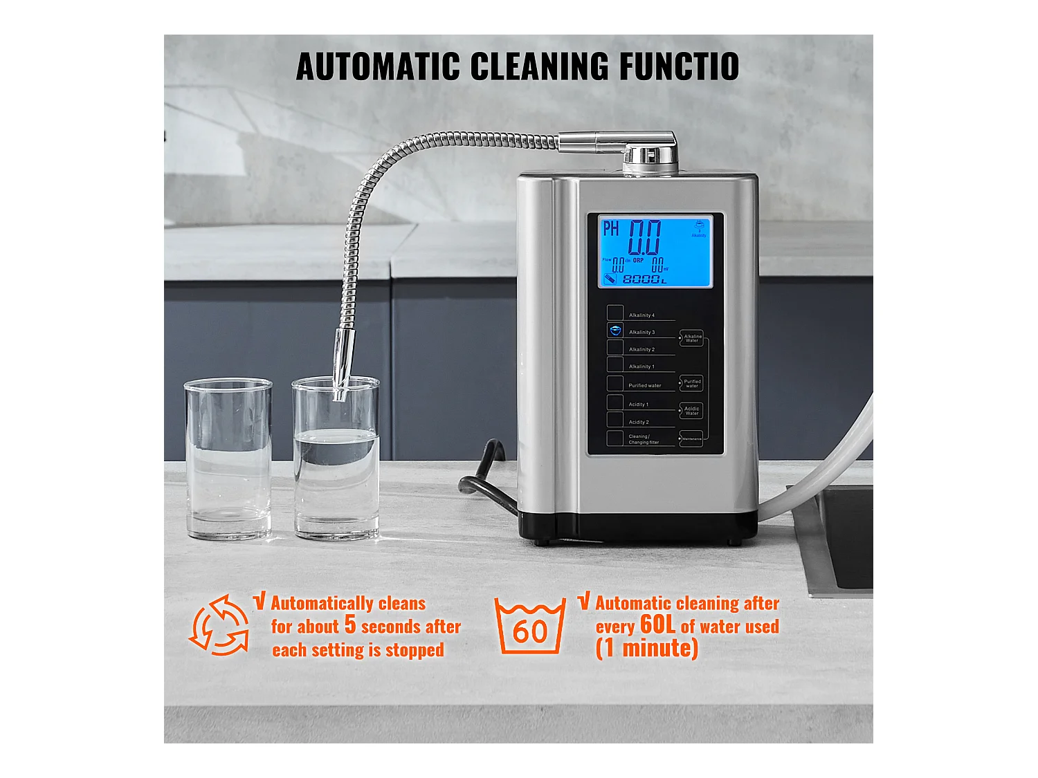 Purificateur d'Eau Alcaline SucceBuy - pH 3,5-10,5, Capacité 8000L, Nettoyage Automatique