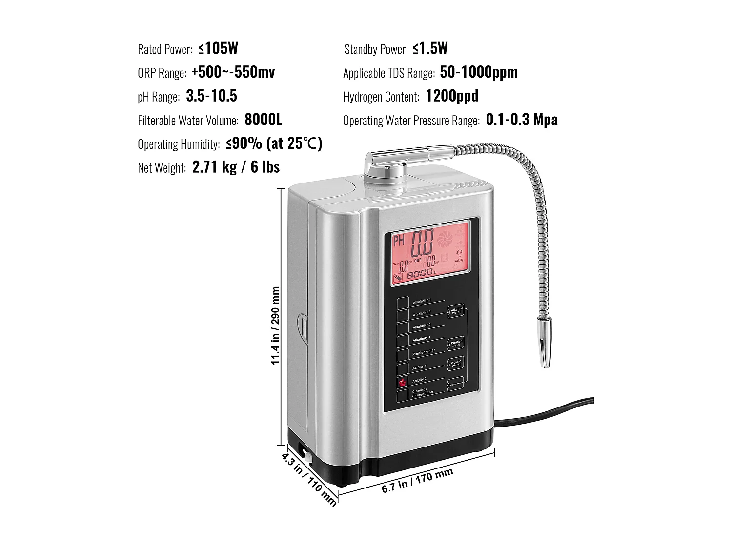 Purificateur d'Eau Alcaline SucceBuy - pH 3,5-10,5, Capacité 8000L, Nettoyage Automatique