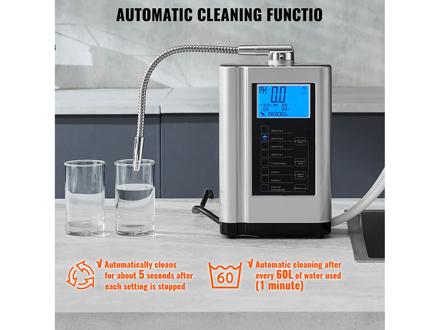 Purificateur d'Eau Alcaline SucceBuy - pH 3,5-10,5, Capacité 8000L, Nettoyage Automatique