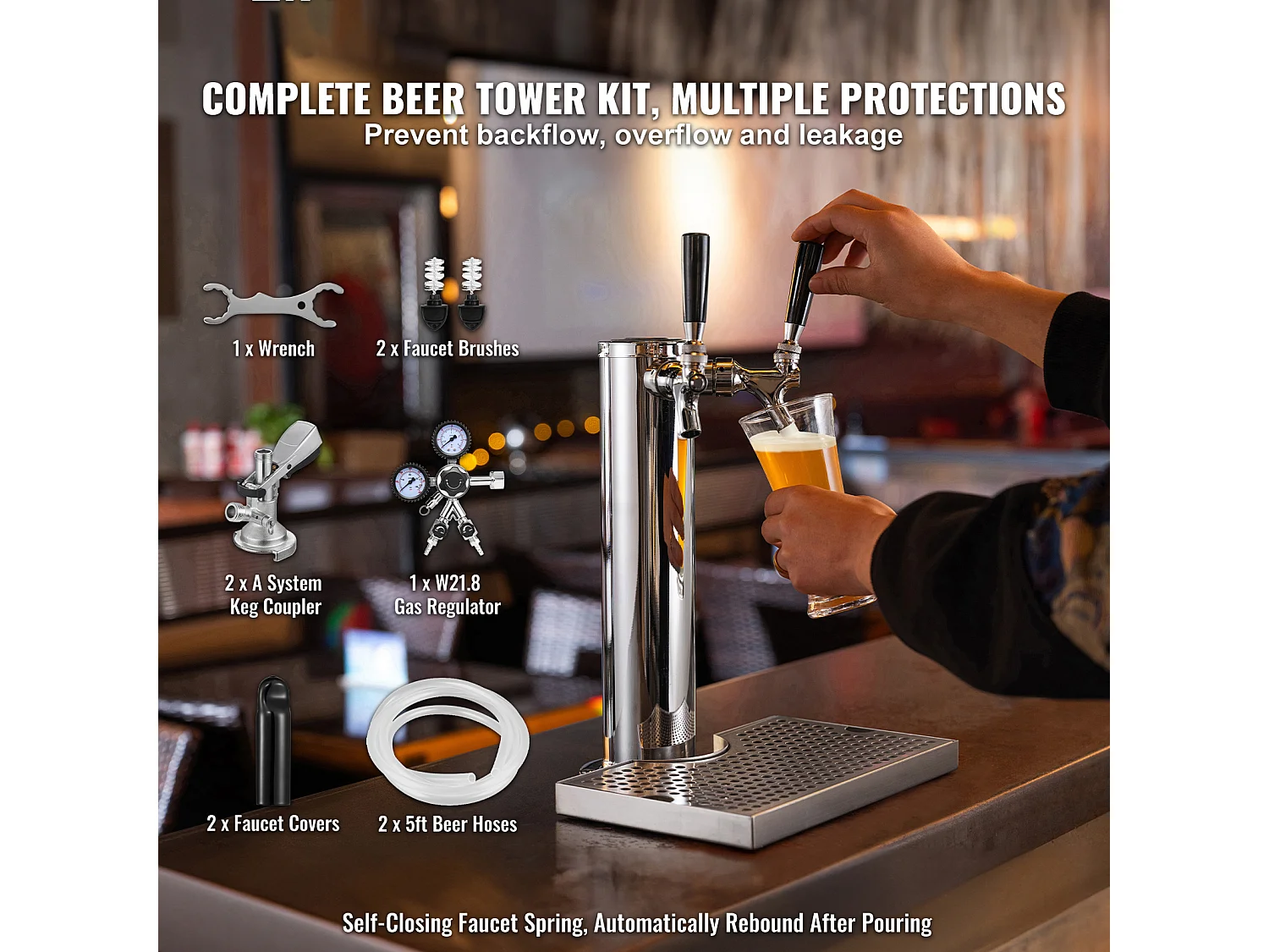 Kit Colonna per Birra SucceBuy, Kit Colonna per Birra con Doppio Rubinetto, Distributore di Birra e Bevande in Acciaio Inossidabile, per Bar Ristorante