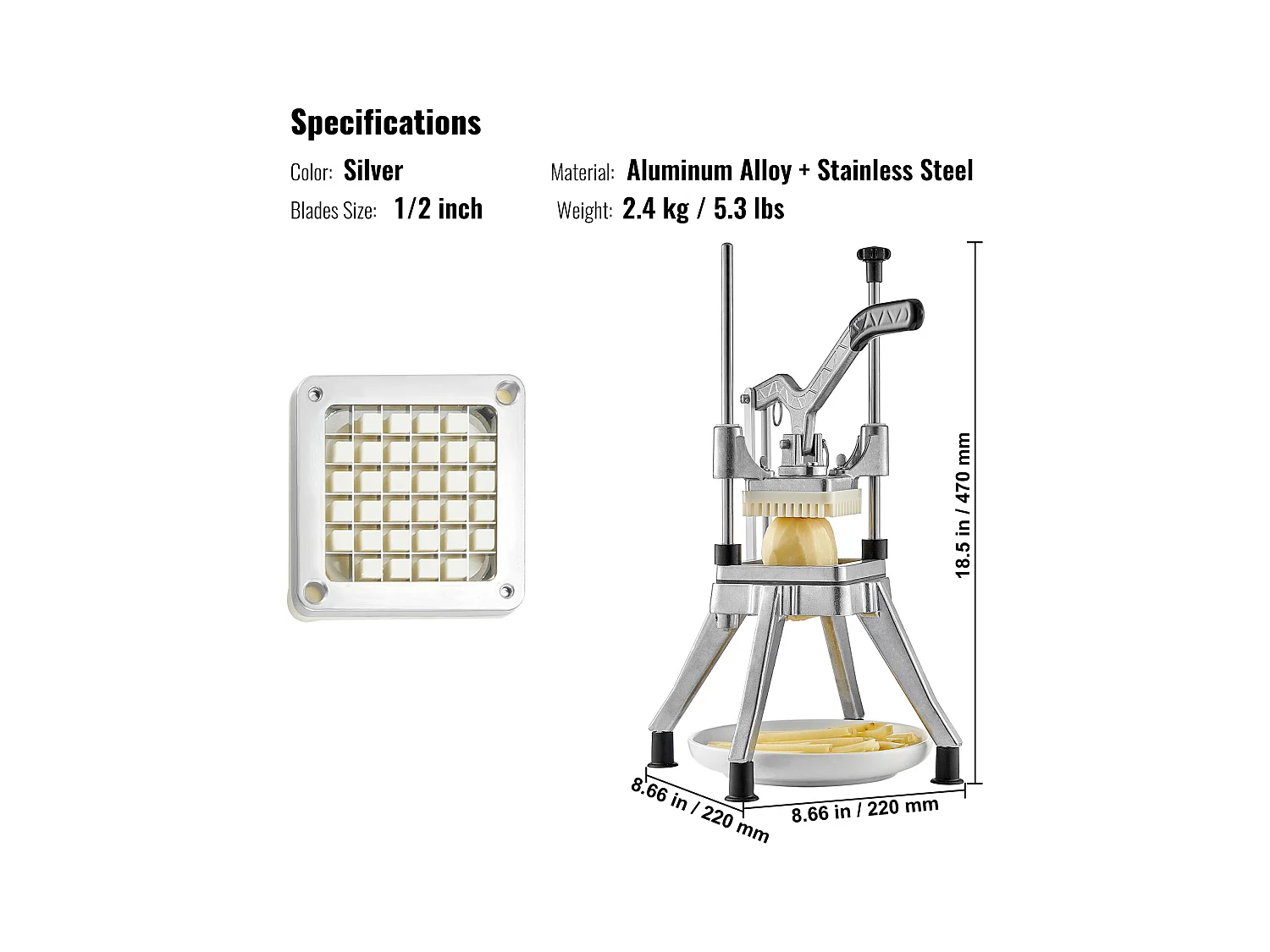 Cortador de Batatas, SucceBuy Cortador de Legumes Comercial, Cortador de Frutas e Alimentos de 1,3 cm, Picador