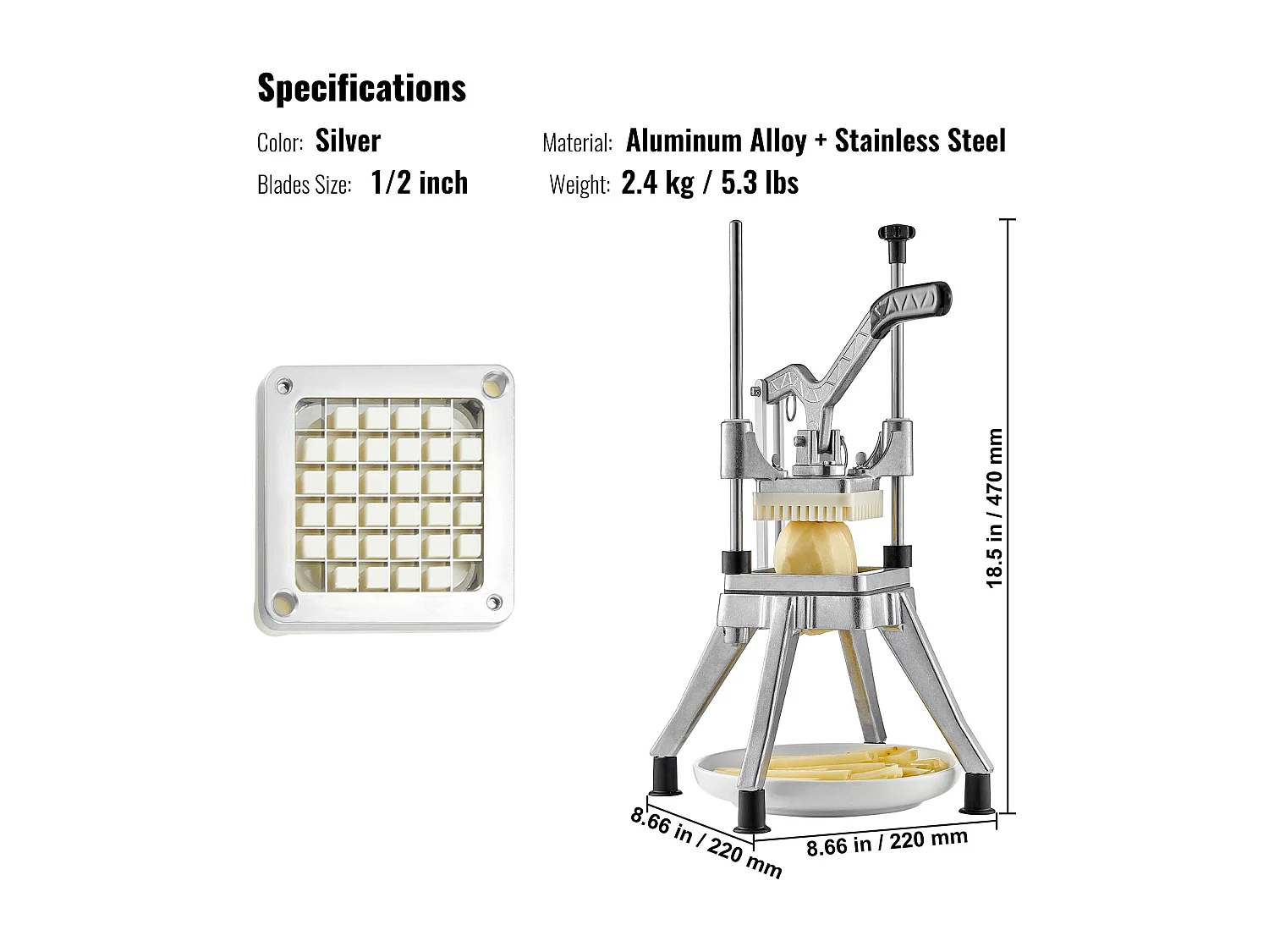 Coupe des Pommes de Terre, SucceBuy Coupe-légumes Commercial, Coupe-fruits et Aliments de 1,3 cm, Hachoir