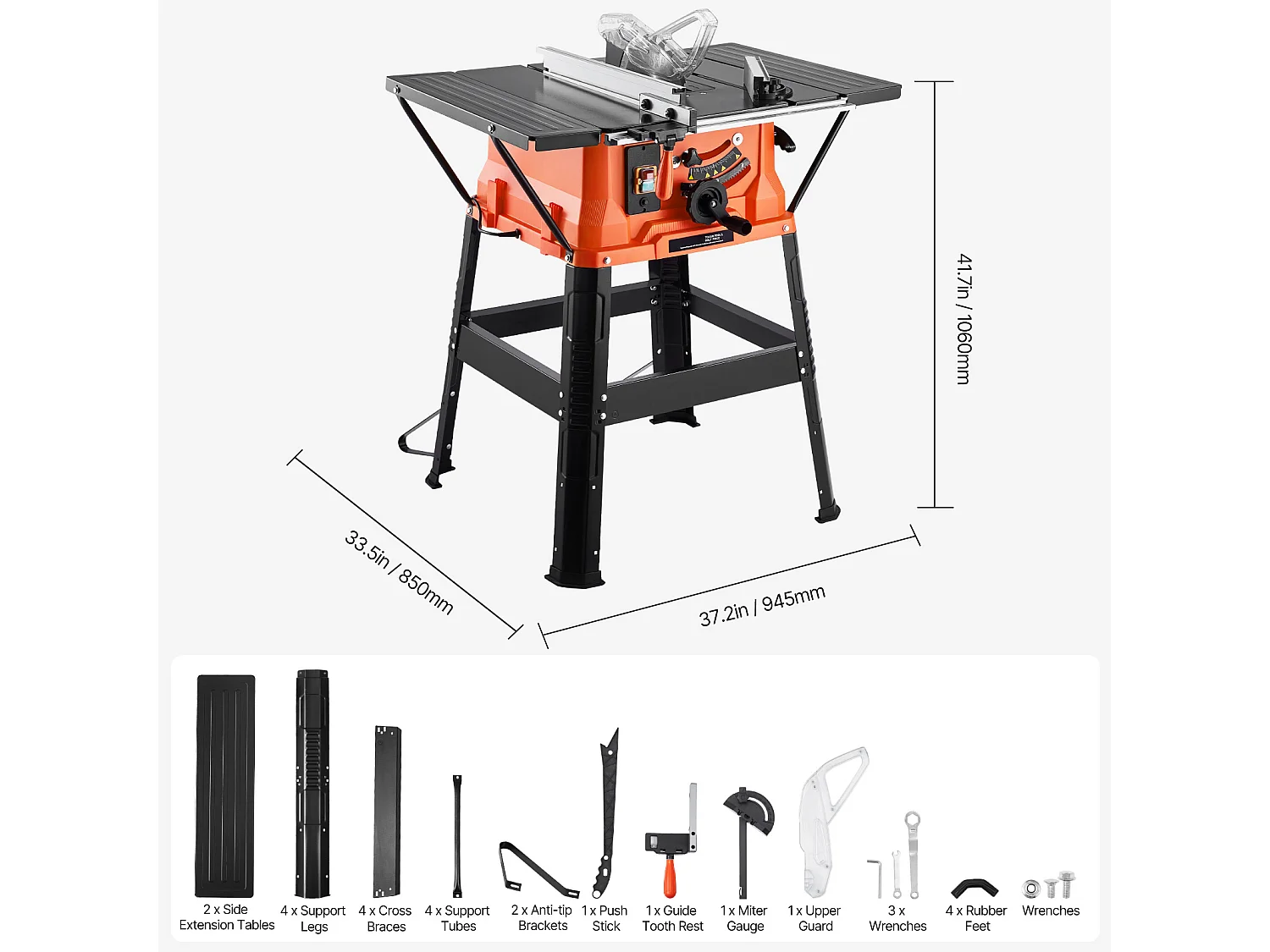 Scie à Table SucceBuy avec Soutien, Scie à Table avec Support Compacte Portable, 254 mm, 1800 W, Portable, pour Fabrication Meubles Menuiserie