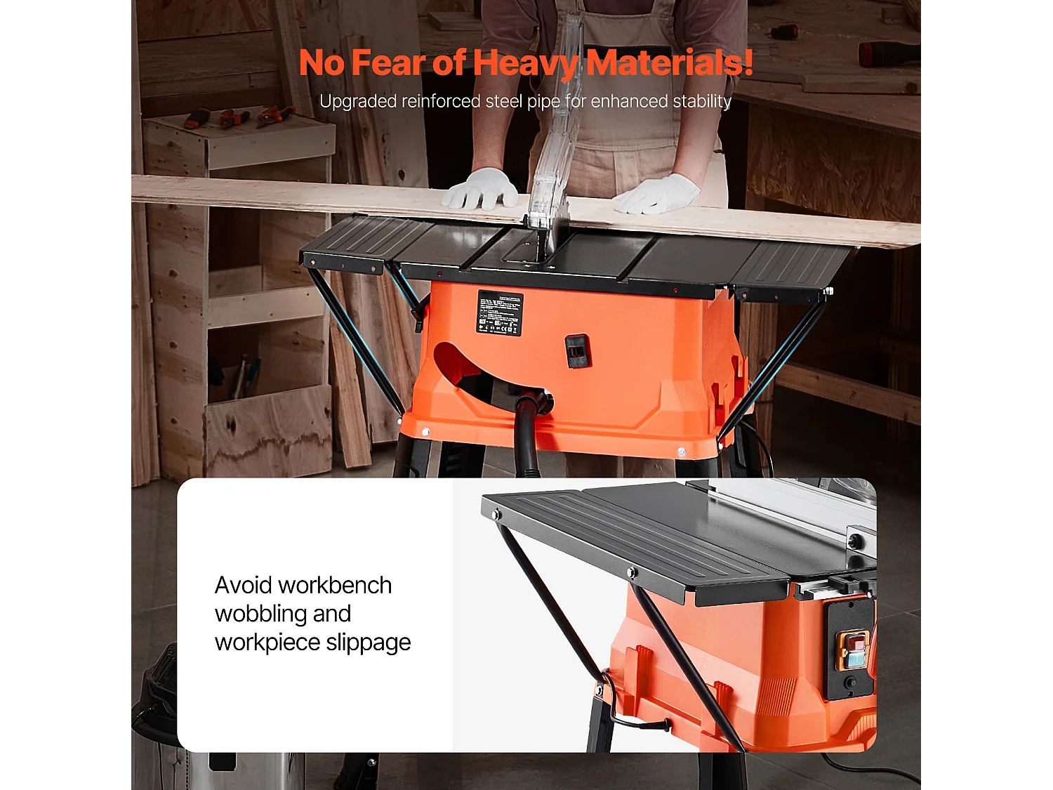 Scie à Table SucceBuy avec Soutien, Scie à Table avec Support Compacte Portable, 254 mm, 1800 W, Portable, pour Fabrication Meubles Menuiserie