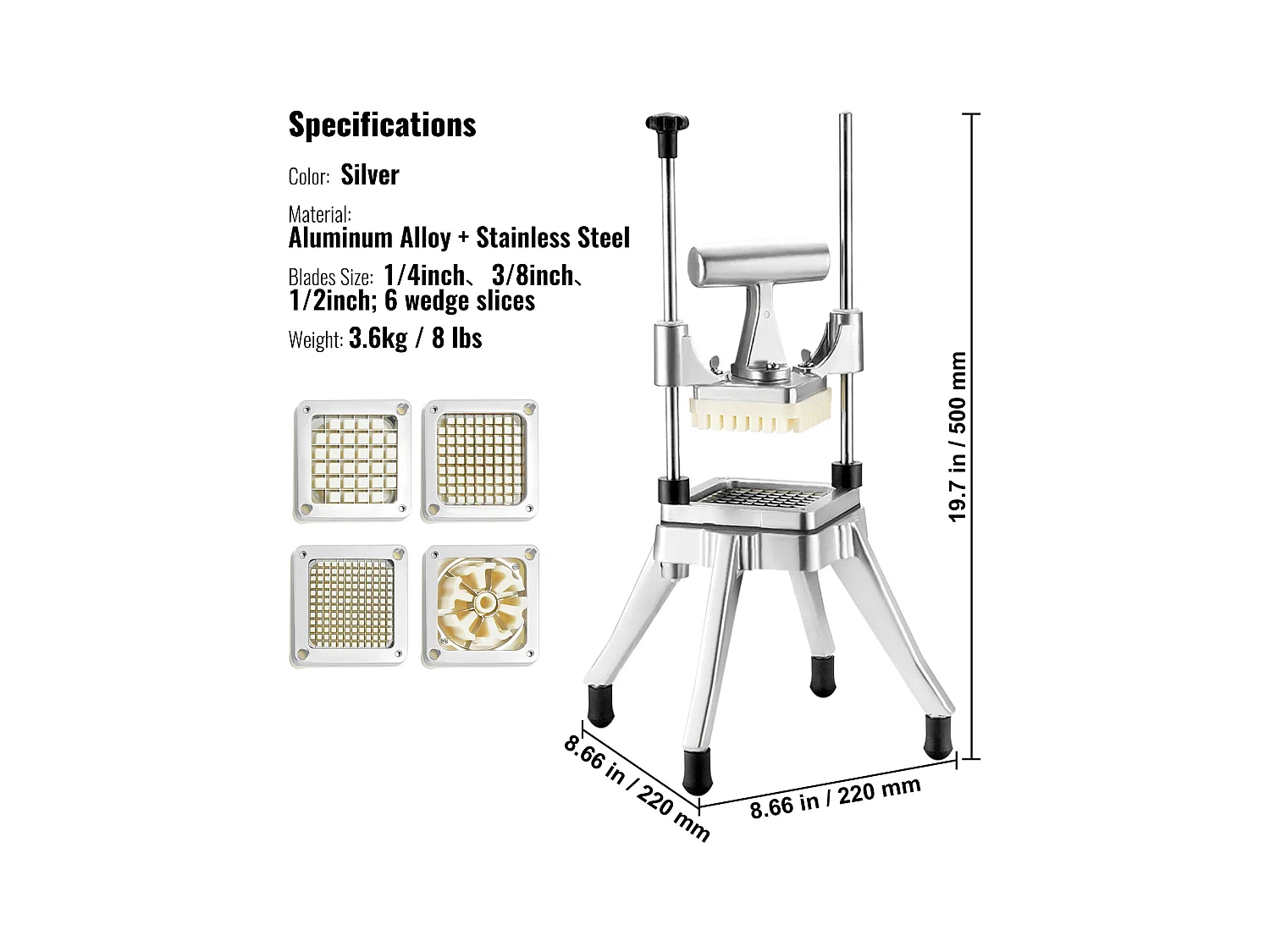 Coupe des Pommes de Terre, SucceBuy Coupe-pommes de Terre, Coupe-légumes et Fruits Commerciaux avec 4 Lames et Plateau
