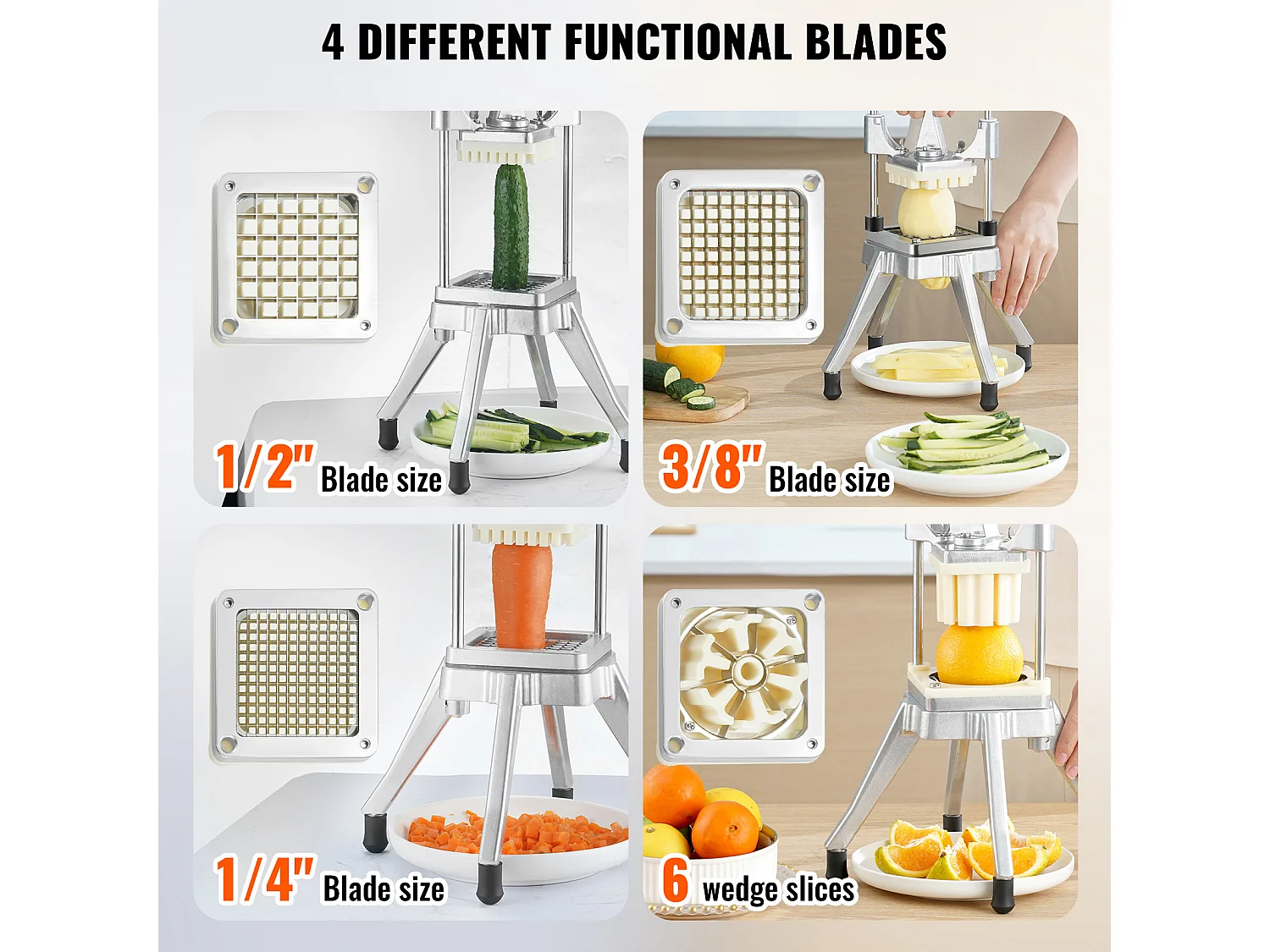 Coupe des Pommes de Terre, SucceBuy Coupe-pommes de Terre, Coupe-légumes et Fruits Commerciaux avec 4 Lames et Plateau