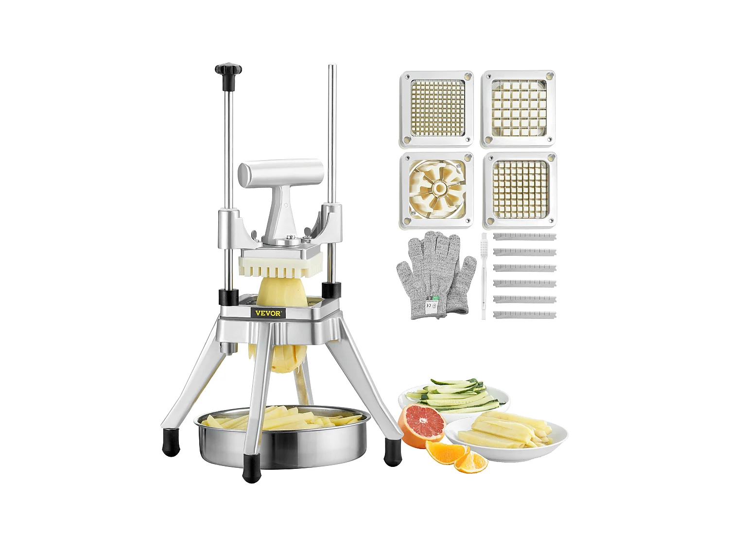 Cortador de Batatas, SucceBuy Cortador de Batatas, Cortador Comercial de Legumes e Frutas com 4 Lâminas e Tabuleiro