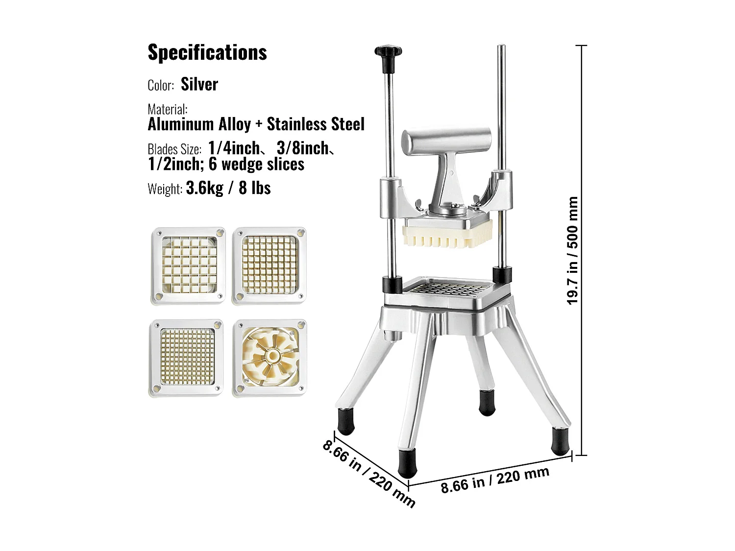 Coupe des Pommes de Terre, SucceBuy Coupe-pommes de Terre, Coupe-légumes et Fruits Commerciaux avec 4 Lames et Plateau