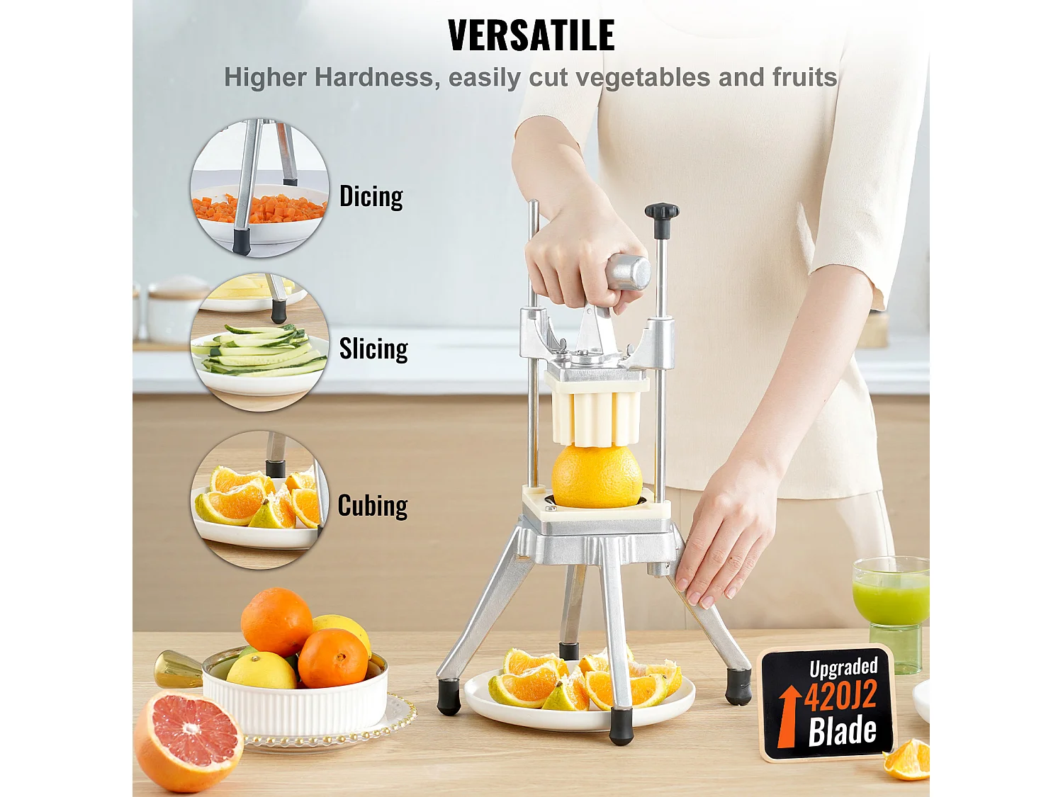 Coupe des Pommes de Terre, SucceBuy Coupe-pommes de Terre, Coupe-légumes et Fruits Commerciaux avec 4 Lames et Plateau