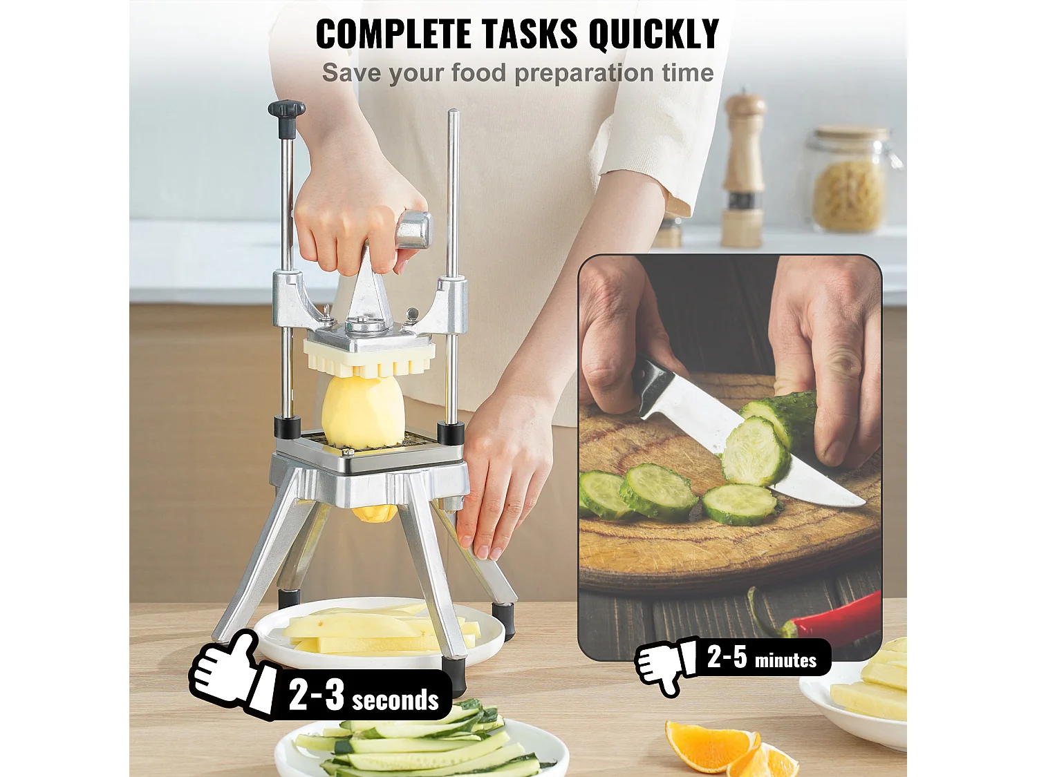 Coupe des Pommes de Terre, SucceBuy Coupe-pommes de Terre, Coupe-légumes et Fruits Commerciaux avec 4 Lames et Plateau