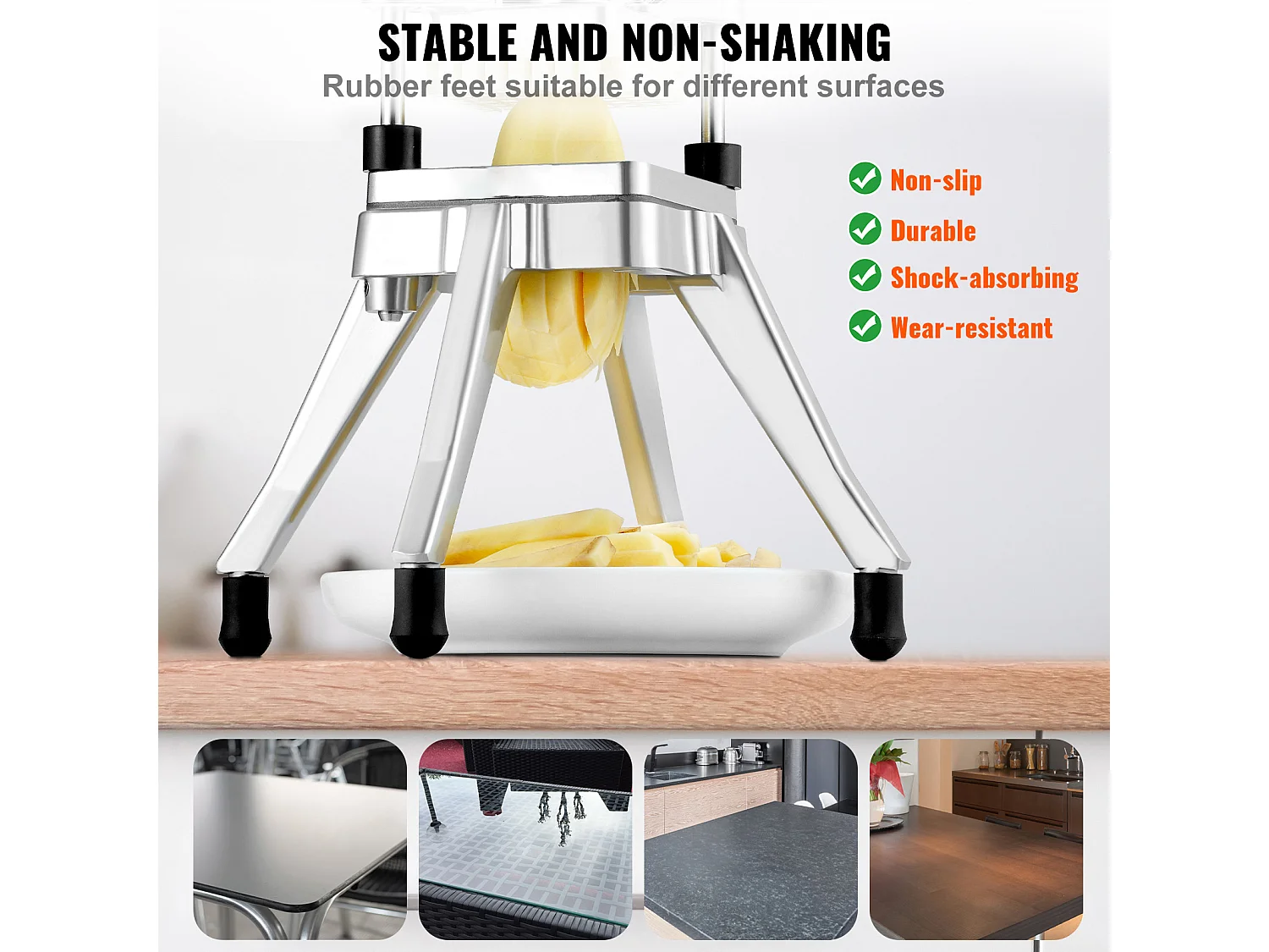 Coupe des Pommes de Terre, SucceBuy Coupe-pommes de Terre, Coupe-légumes et Fruits Commerciaux avec 4 Lames et Plateau