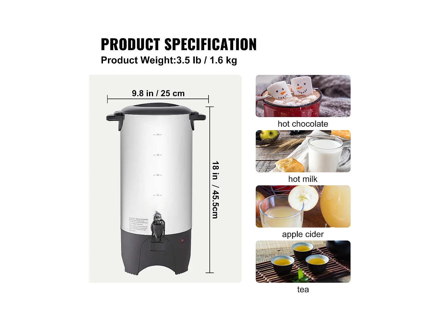 Café Distributeur SucceBuy, Distributeur d’Infusion Rapide en Acier Inoxydable de 50 Tasses