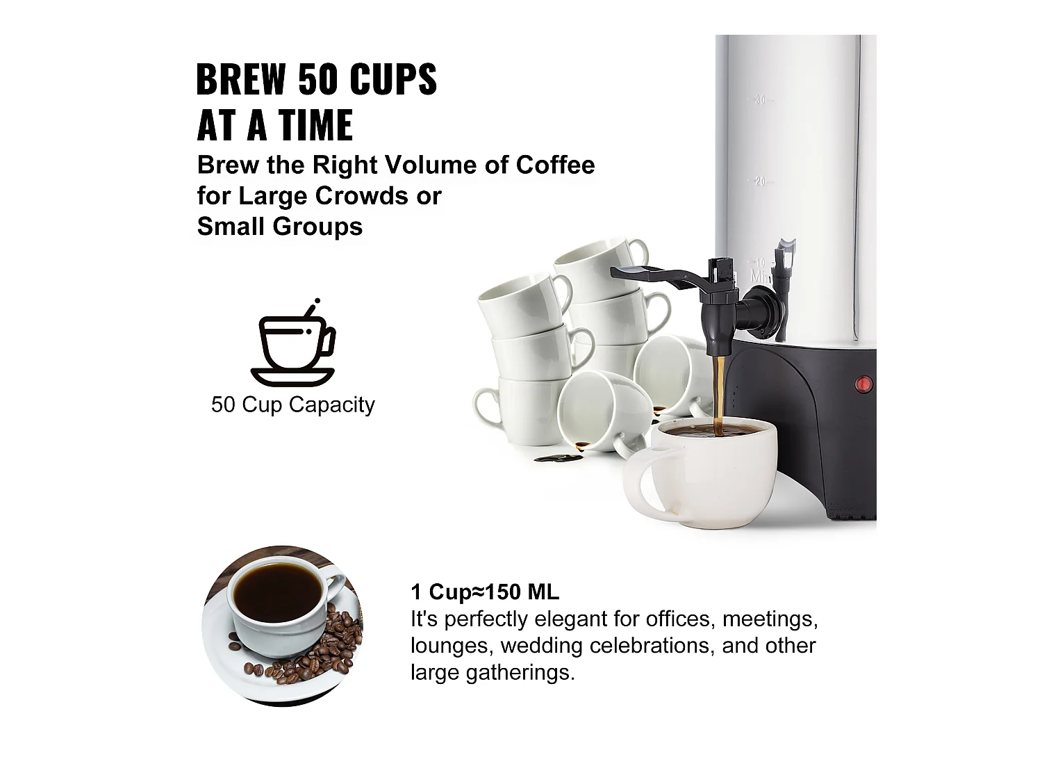 Café Distributeur SucceBuy, Distributeur d’Infusion Rapide en Acier Inoxydable de 50 Tasses