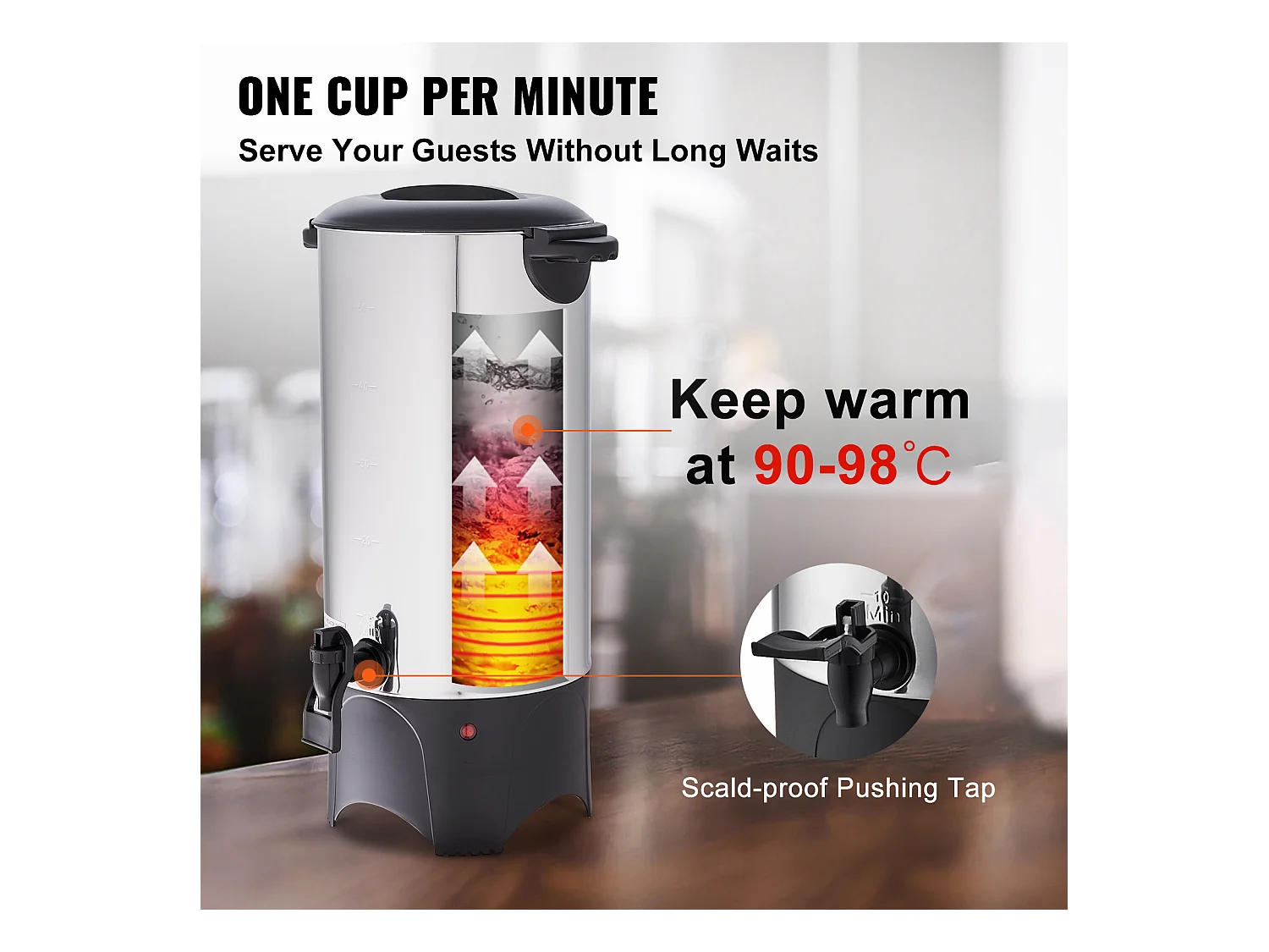 Café Distributeur SucceBuy, Distributeur d’Infusion Rapide en Acier Inoxydable de 50 Tasses