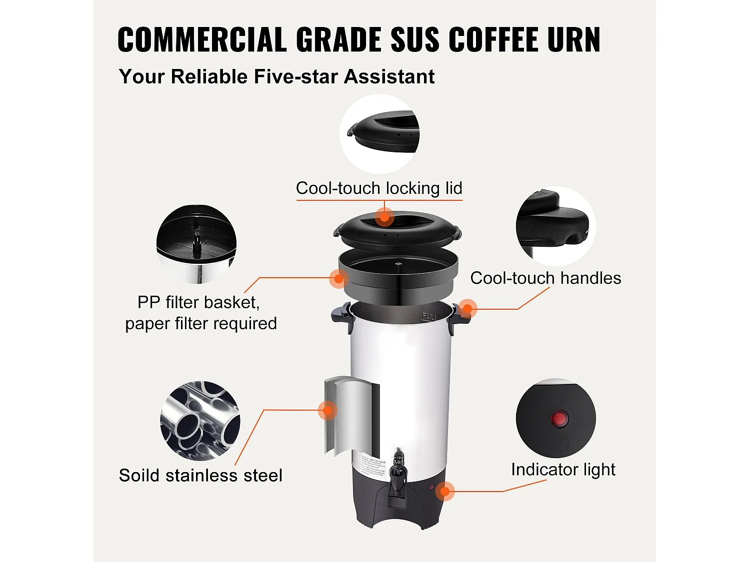 Café Distributeur SucceBuy, Distributeur d’Infusion Rapide en Acier Inoxydable de 50 Tasses