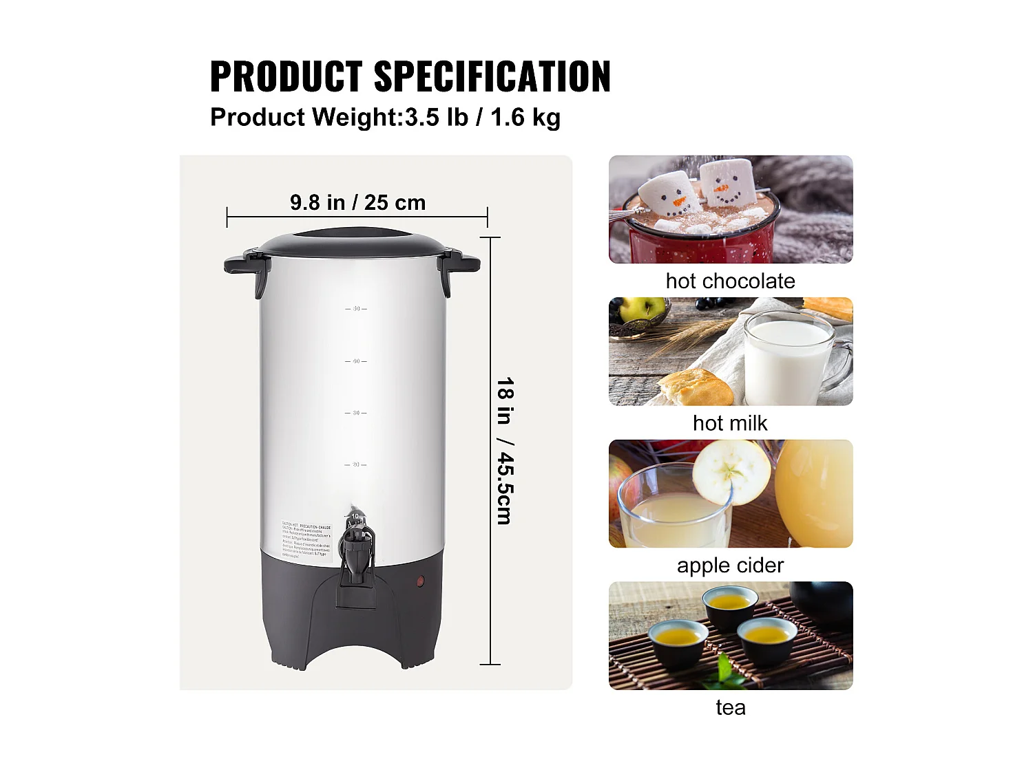 Café Distributeur SucceBuy, Distributeur d’Infusion Rapide en Acier Inoxydable de 50 Tasses