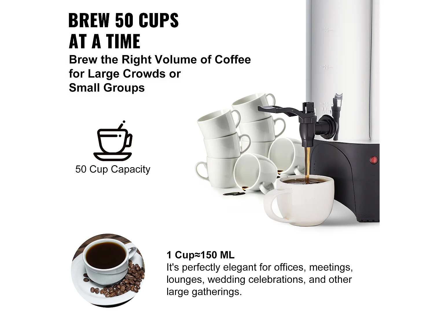 Café Distributeur SucceBuy, Distributeur d’Infusion Rapide en Acier Inoxydable de 50 Tasses