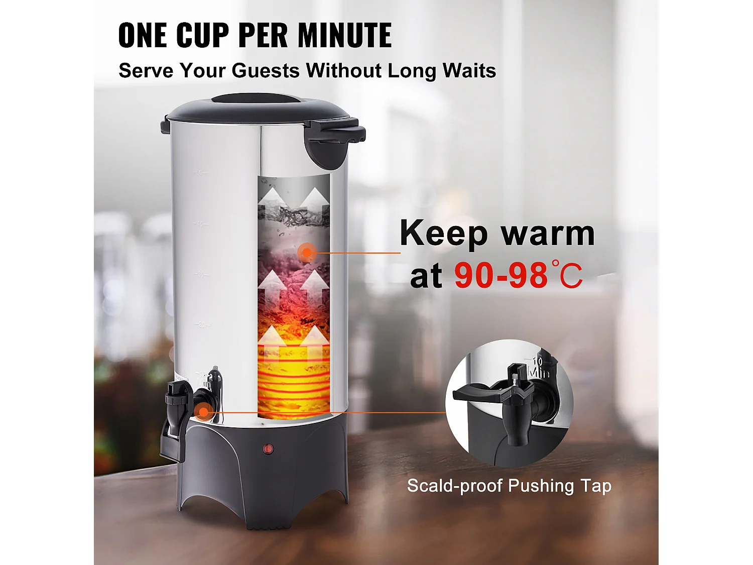 Café Distributeur SucceBuy, Distributeur d’Infusion Rapide en Acier Inoxydable de 50 Tasses