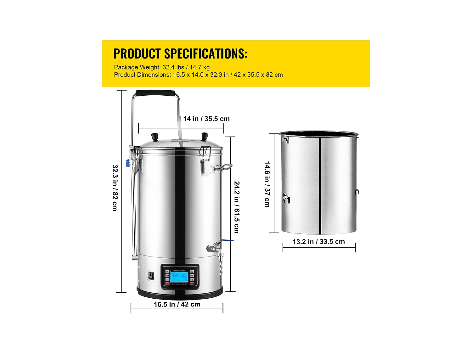 Mixkoker SucceBuy | Alles-in-één Systeem voor Bierbrouwen Pan met Circulatiepompen 30 L