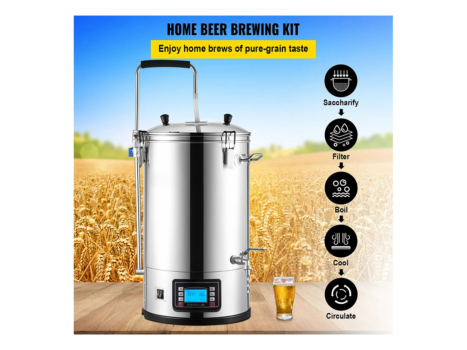 Mixkoker SucceBuy | Alles-in-één Systeem voor Bierbrouwen Pan met Circulatiepompen 30 L