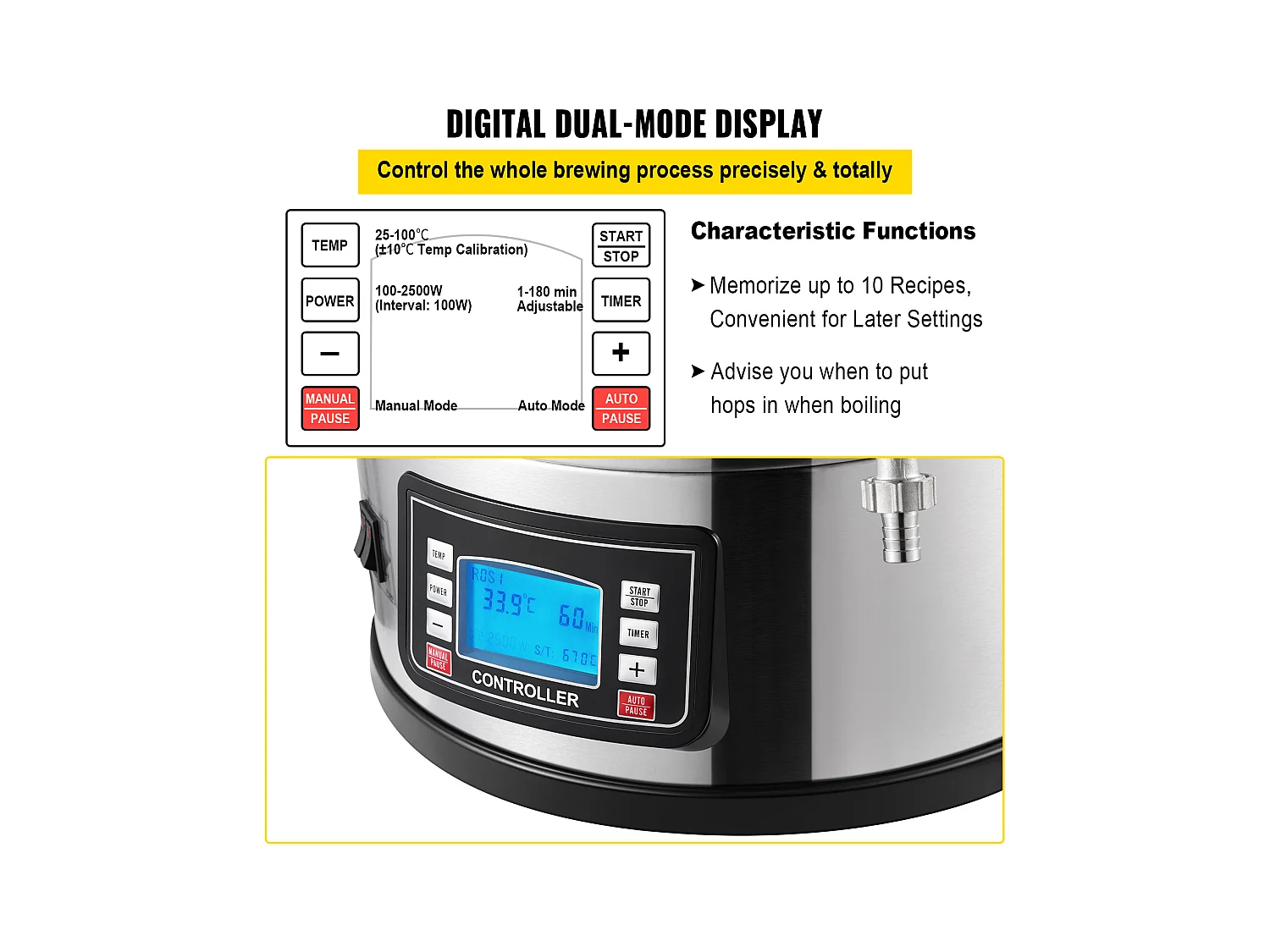 Mixkoker SucceBuy | Alles-in-één Systeem voor Bierbrouwen Pan met Circulatiepompen 30 L