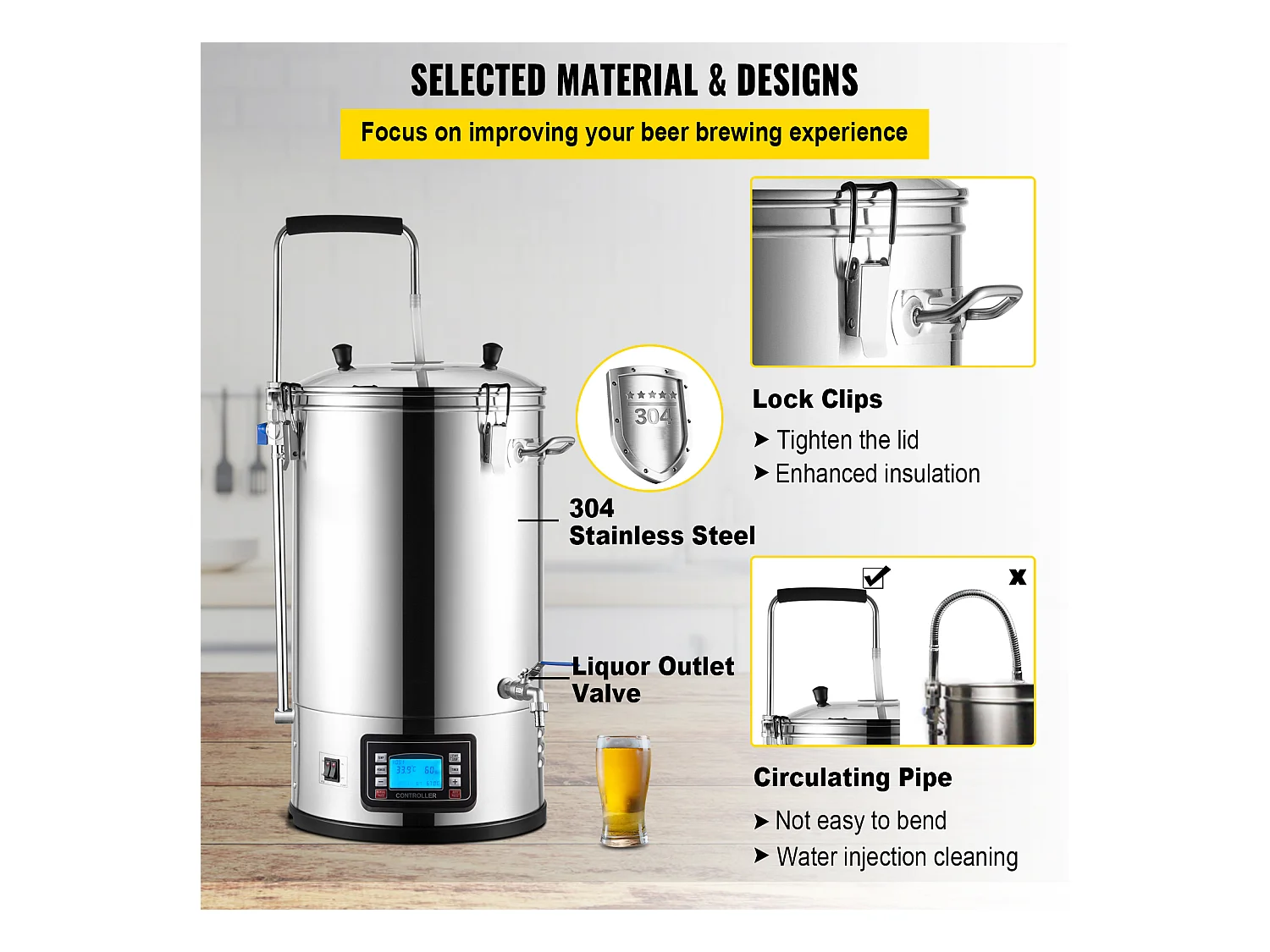 Mixkoker SucceBuy | Alles-in-één Systeem voor Bierbrouwen Pan met Circulatiepompen 30 L