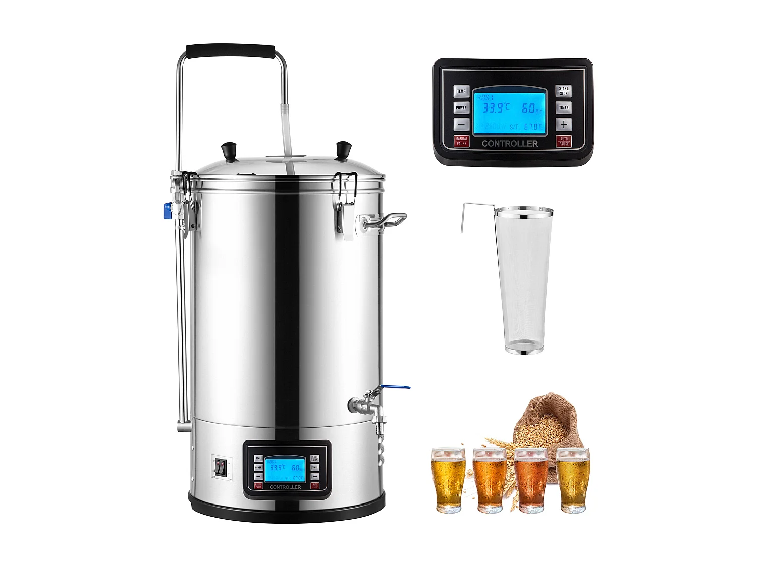 Cuve de Brassage SucceBuy | Système de Brassage de Bière Tout-en-Un Pot avec Pompe de Circulation 30 L