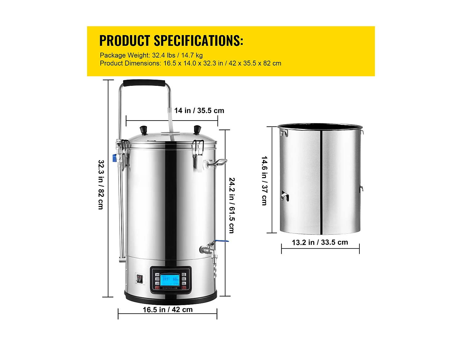 Cuve de Brassage SucceBuy | Système de Brassage de Bière Tout-en-Un Pot avec Pompe de Circulation 30 L