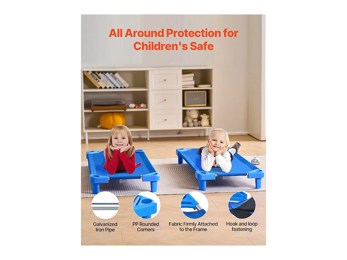 4er-Set Stapelbetten, SucceBuy Stapelbares Kinderbett 132 x 58 CM für Kinder (4er-Set), Blau