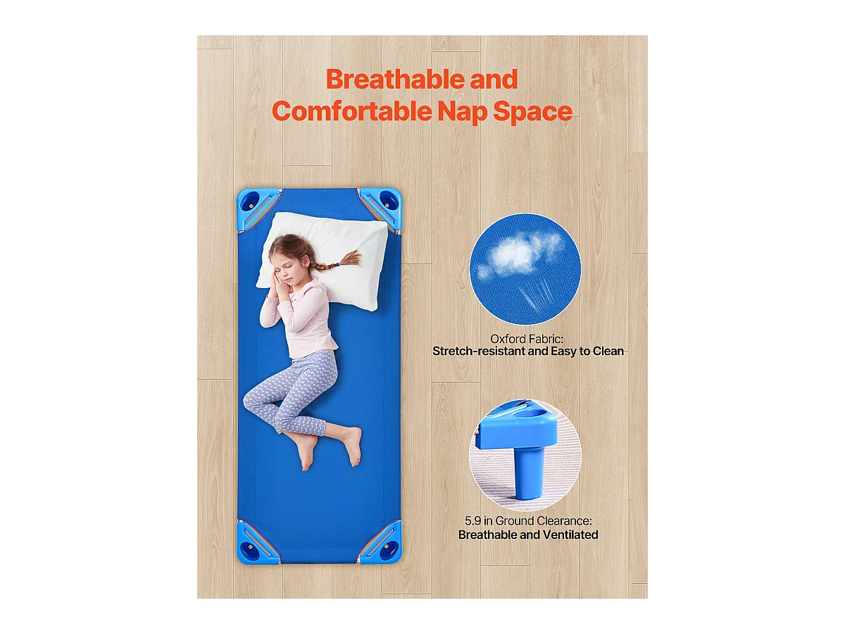 Conjunto de 4 Camas Empilháveis, SucceBuy Cama de Criança Empilhável 132 x 58 CM para Crianças (Conjunto de 4), Azul