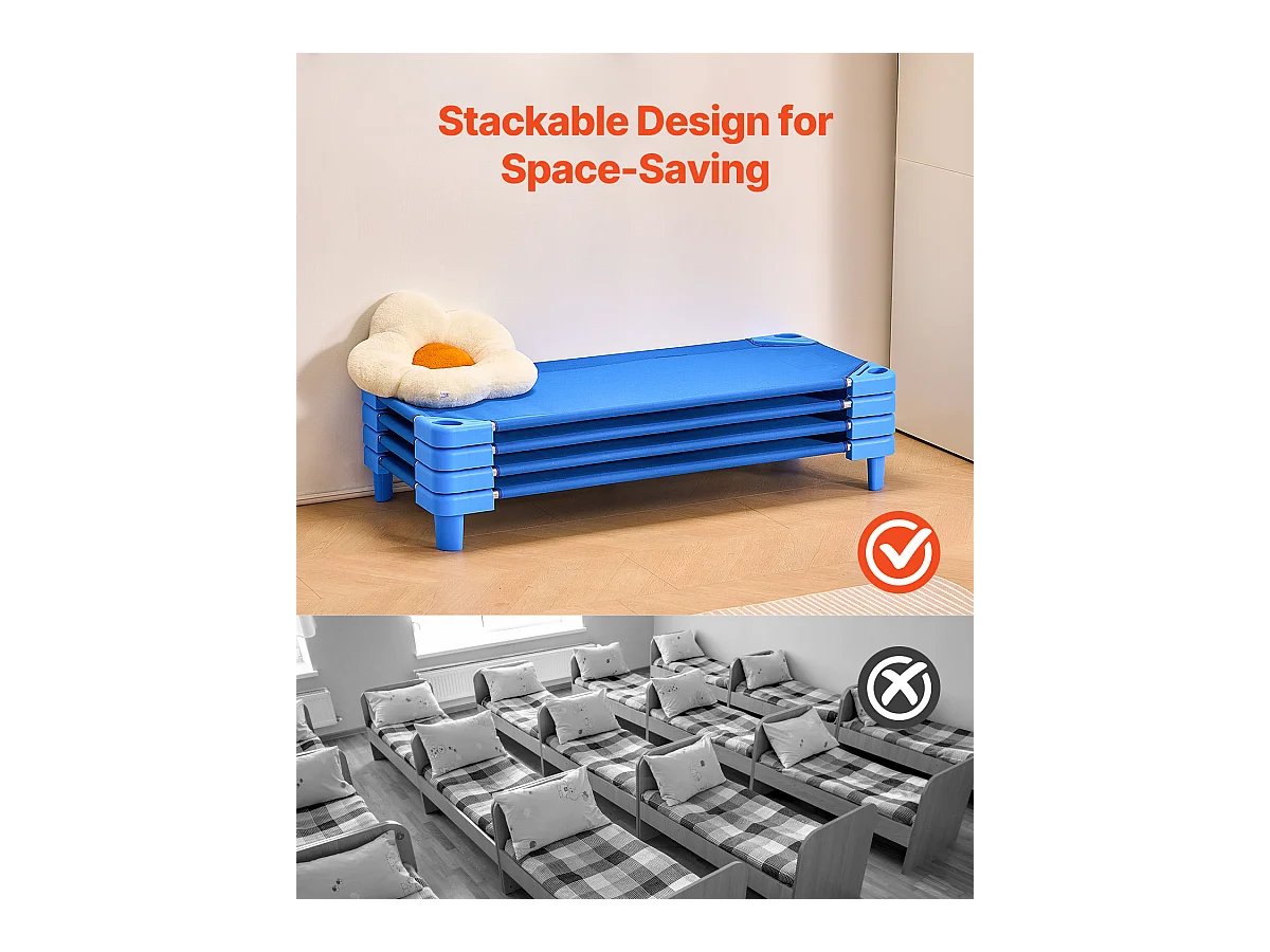 Conjunto de 4 Camas Empilháveis, SucceBuy Cama de Criança Empilhável 132 x 58 CM para Crianças (Conjunto de 4), Azul