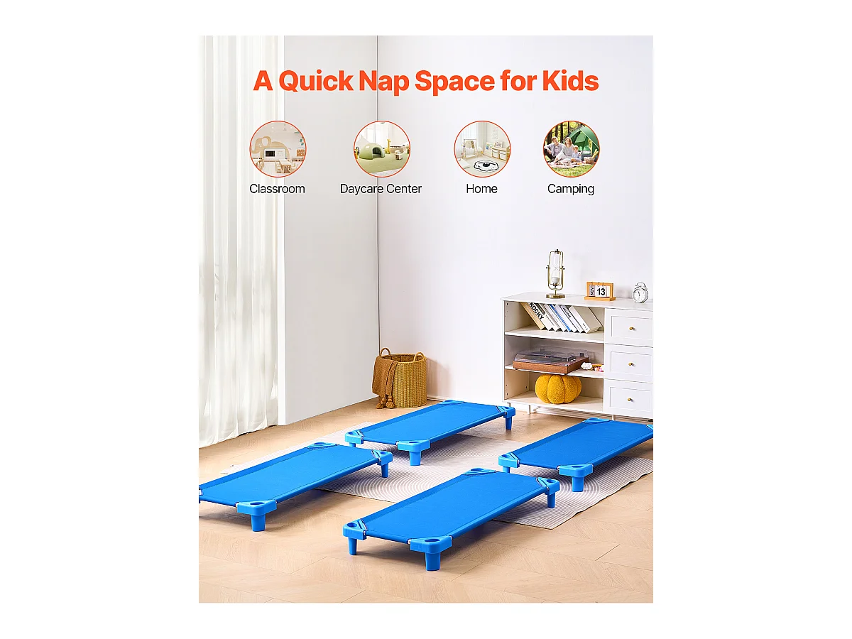 Conjunto de 4 Camas Empilháveis, SucceBuy Cama de Criança Empilhável 132 x 58 CM para Crianças (Conjunto de 4), Azul