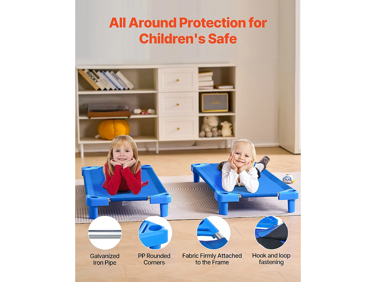 Lot de 4 Lits Empilables, SucceBuy Lit pour Enfant Empilable SucceBuy 132 x 58 CM pour Enfants (lot de 4), Bleu