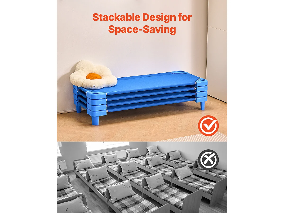 Lot de 4 Lits Empilables, SucceBuy Lit pour Enfant Empilable SucceBuy 132 x 58 CM pour Enfants (lot de 4), Bleu