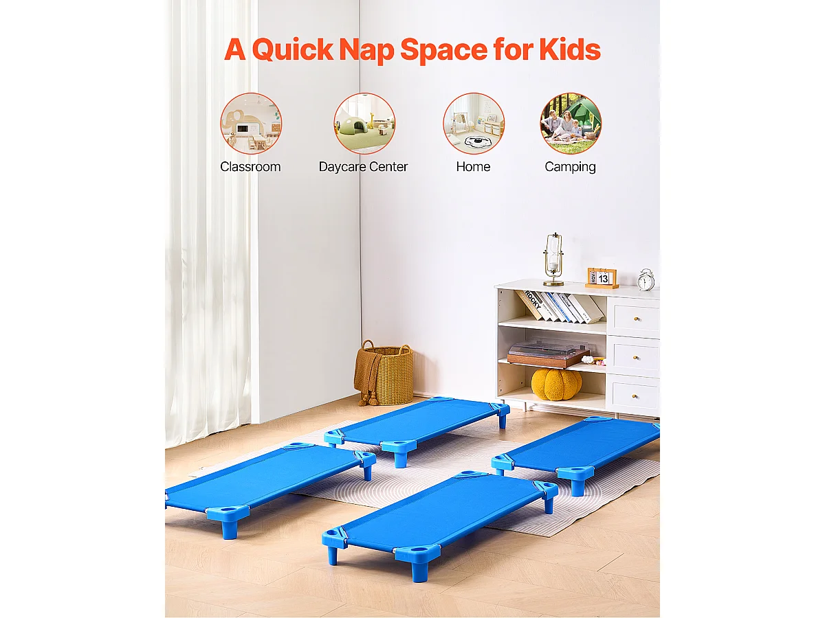 Lot de 4 Lits Empilables, SucceBuy Lit pour Enfant Empilable SucceBuy 132 x 58 CM pour Enfants (lot de 4), Bleu