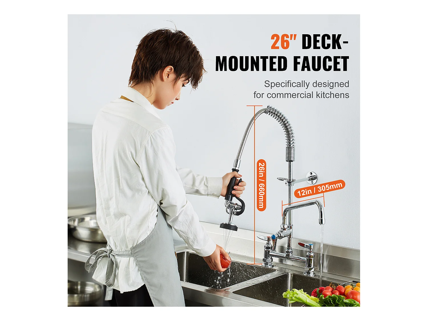 Keukenkraan, SucceBuy Commerciële Keukenkraan met Voorspoelsproeier, 66 cm Hoog