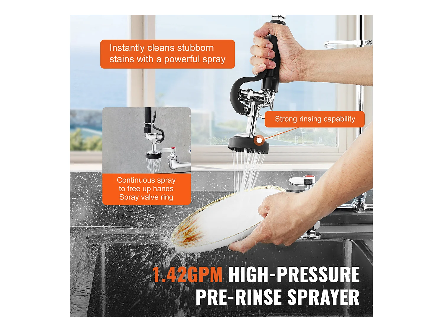 Keukenkraan, SucceBuy Commerciële Keukenkraan met Voorspoelsproeier, 66 cm Hoog