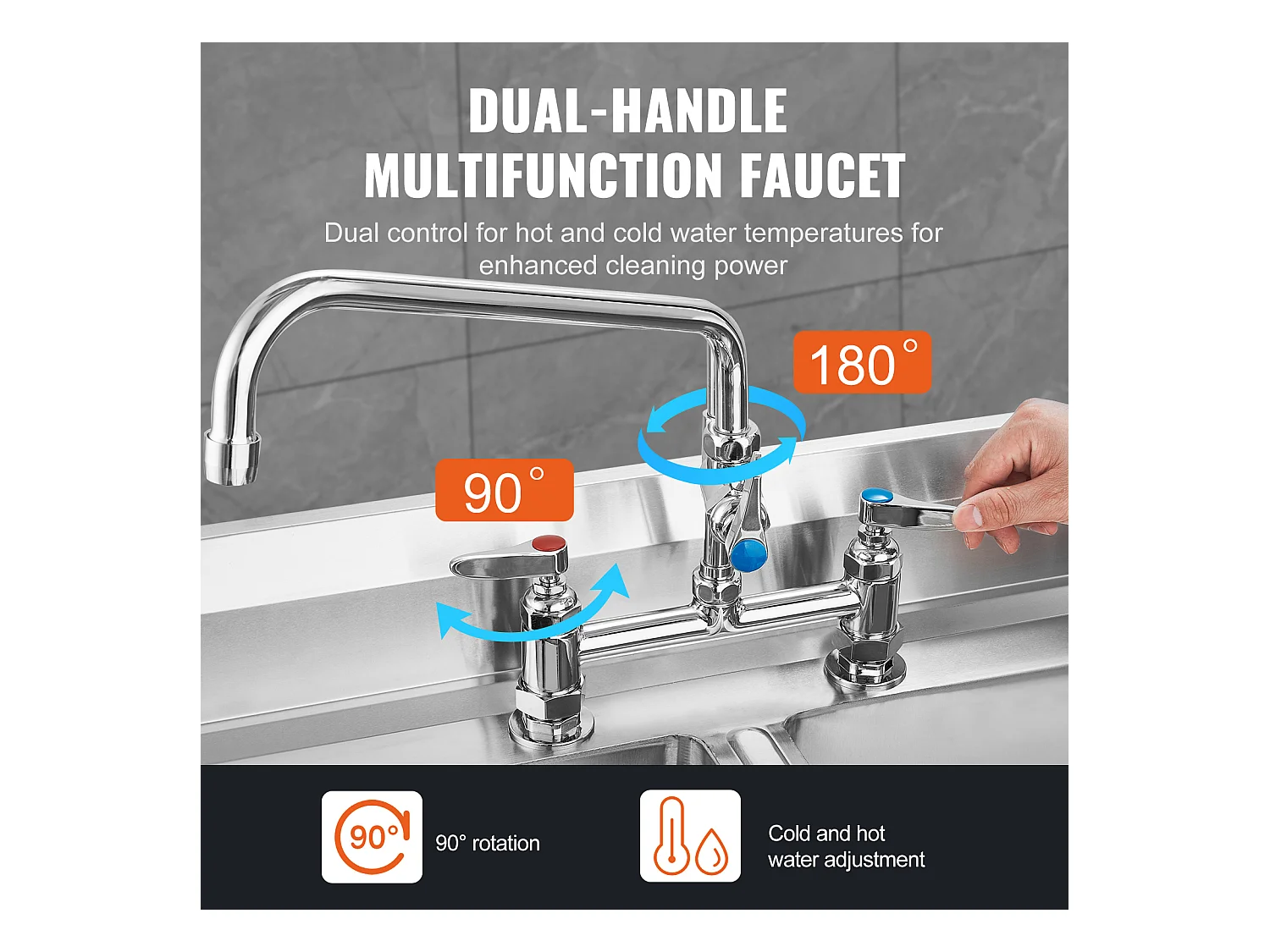 Keukenkraan, SucceBuy Commerciële Keukenkraan met Voorspoelsproeier, 66 cm Hoog