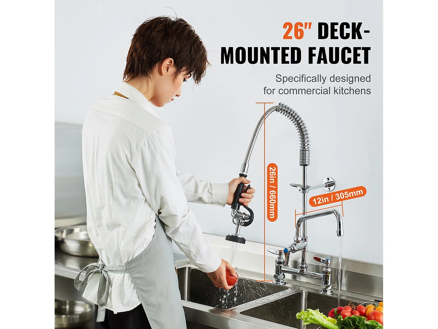 Torneira de Cozinha, SucceBuy Torneira de Lava-loiça de Cozinha Comercial com Pulverizador de Pré-enxaguamento, 66 cm de Altura