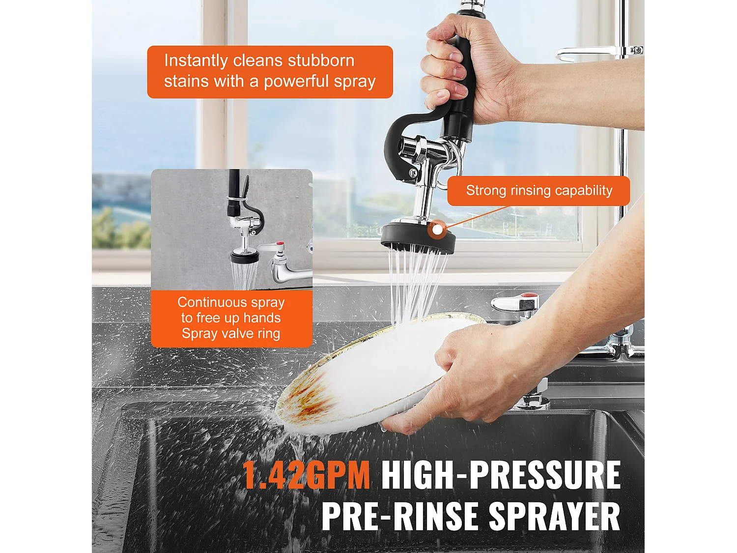 Torneira de Cozinha, SucceBuy Torneira de Lava-loiça de Cozinha Comercial com Pulverizador de Pré-enxaguamento, 66 cm de Altura