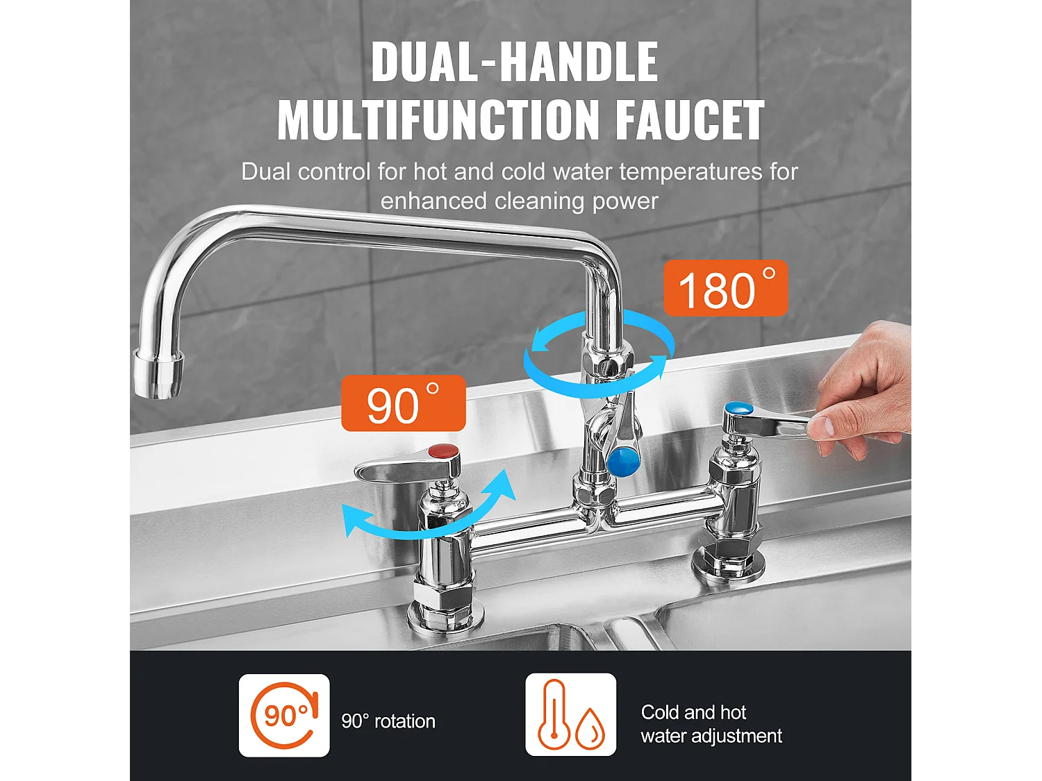 Torneira de Cozinha, SucceBuy Torneira de Lava-loiça de Cozinha Comercial com Pulverizador de Pré-enxaguamento, 66 cm de Altura